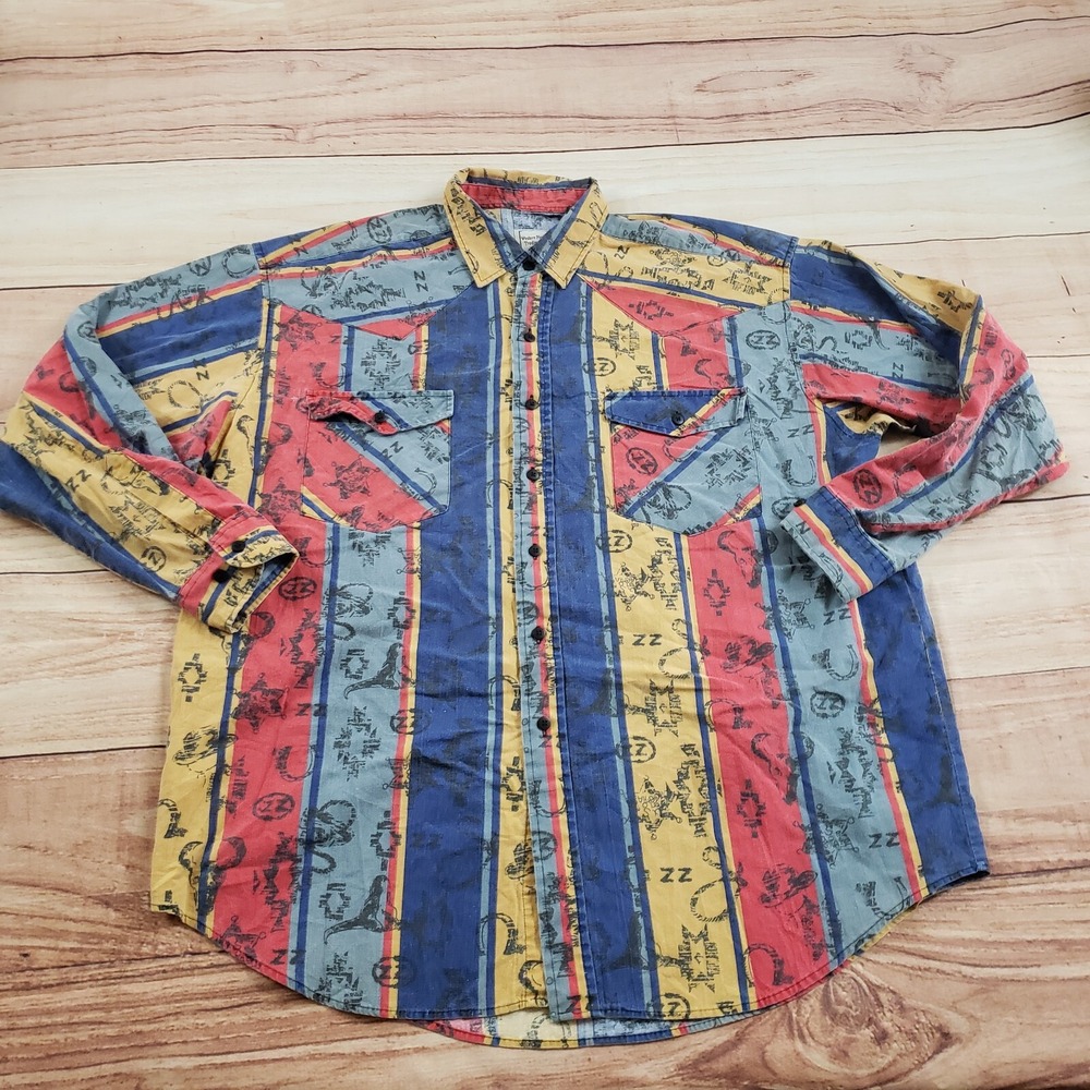 VINTAGE Western Plains Trading Co Shirt Men Extra‎ Large Blue Western Adult XL